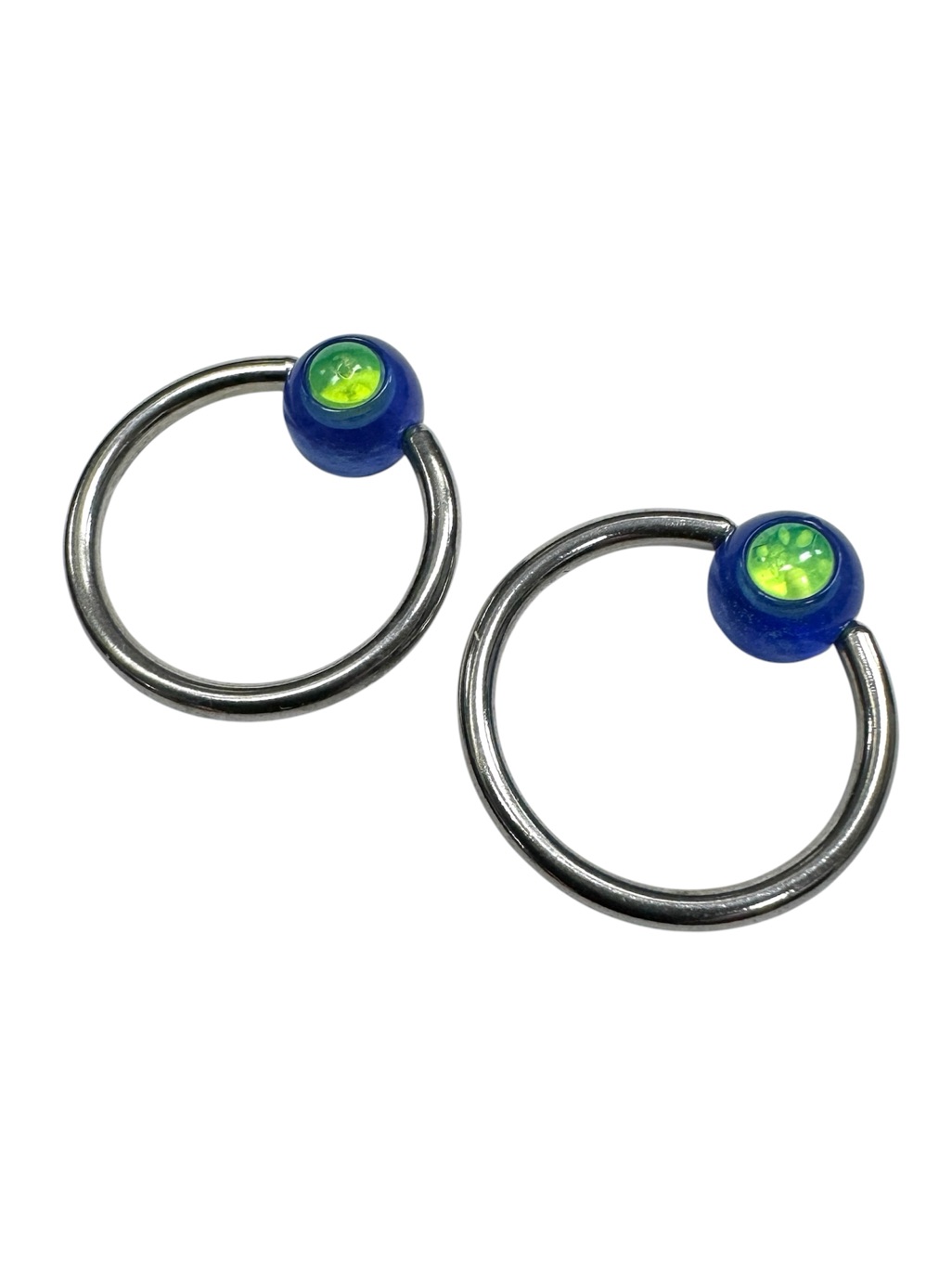 2pc 14g 716 Captive Bead Ring Cbr Surgical Steel Blue Green Inlay Body Jewelry
